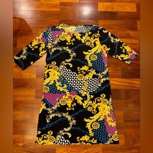 Vintage Gianni Versace Vibrant Patterned Dress with Gold and Blue Accents